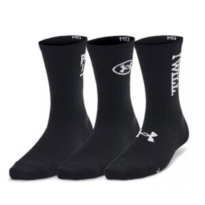 Under Armour Women's Black Essential 3-Pack Mid Crew Socks, Large—NWT